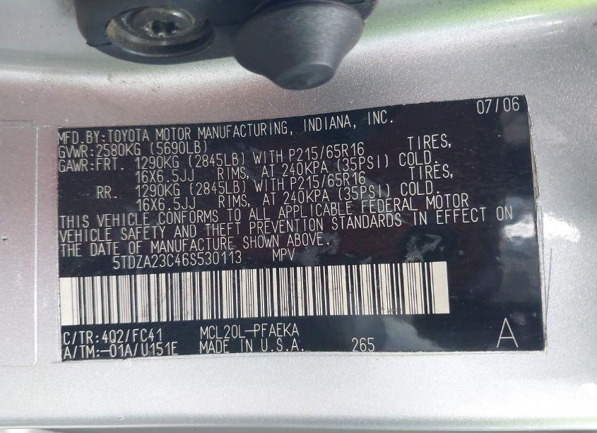 Photo 9 of 2006 Toyota Sienna LE (VIN 5TDZA23C46S530113)