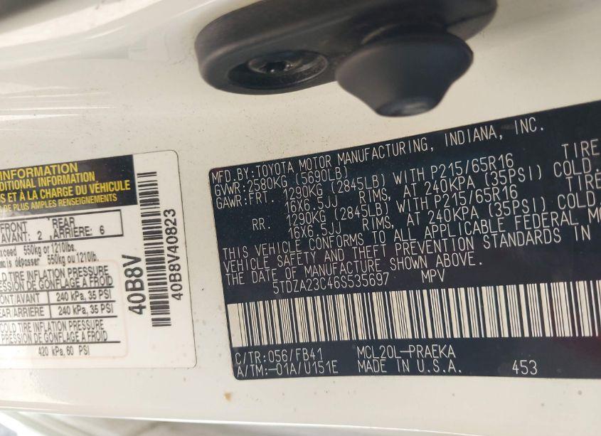 Photo 9 of 2006 Toyota Sienna CE (VIN 5TDZA23C46S535697)