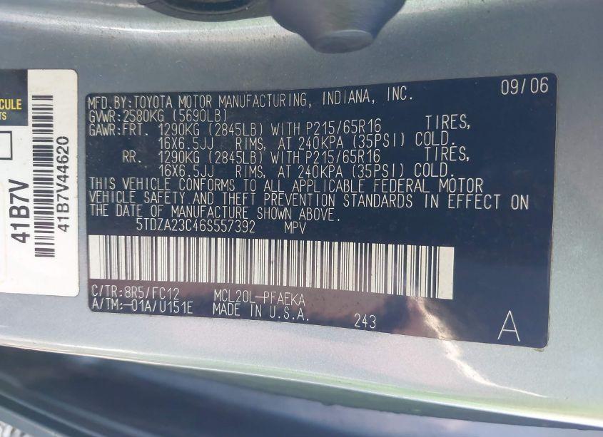 Photo 9 of 2006 Toyota Sienna LE (VIN 5TDZA23C46S557392)