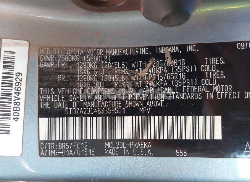 Photo 9 of 2006 Toyota Sienna LE (VIN 5TDZA23C46S559501)