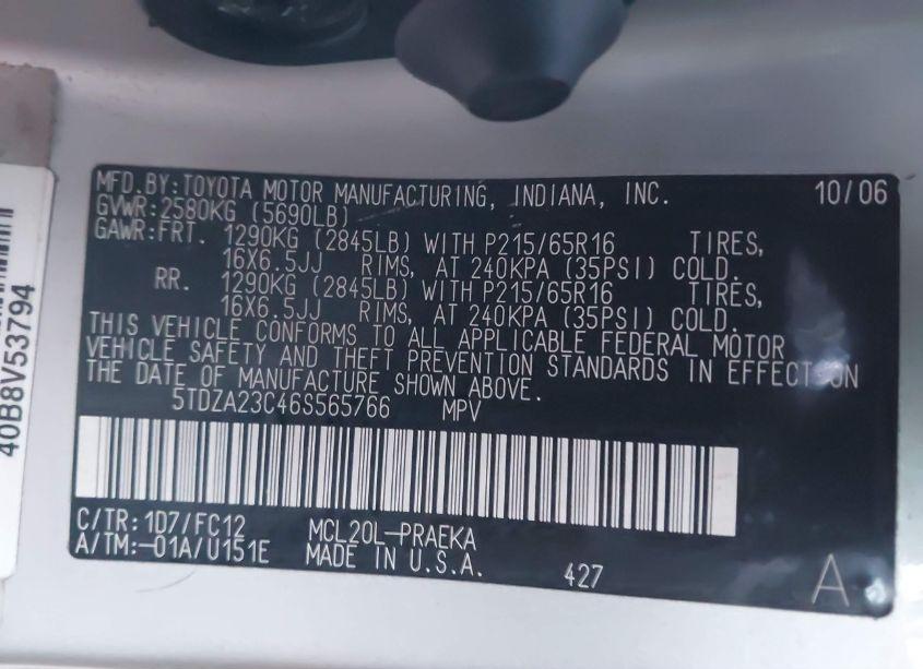 Photo 9 of 2006 Toyota Sienna LE (VIN 5TDZA23C46S565766)