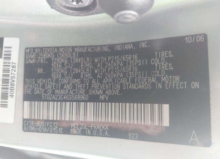 Photo 9 of 2006 Toyota Sienna LE (VIN 5TDZA23C46S568960)