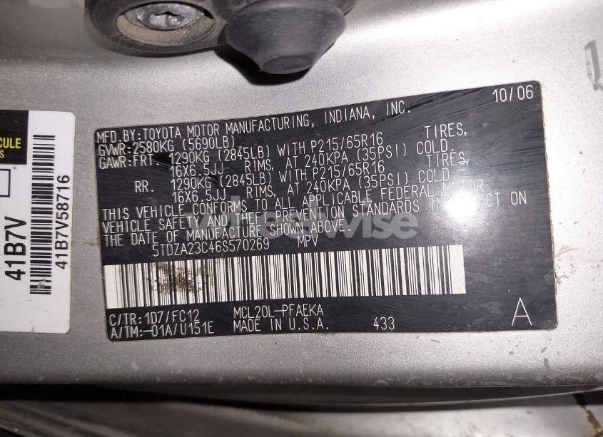 Photo 9 of 2006 Toyota Sienna LE (VIN 5TDZA23C46S570269)