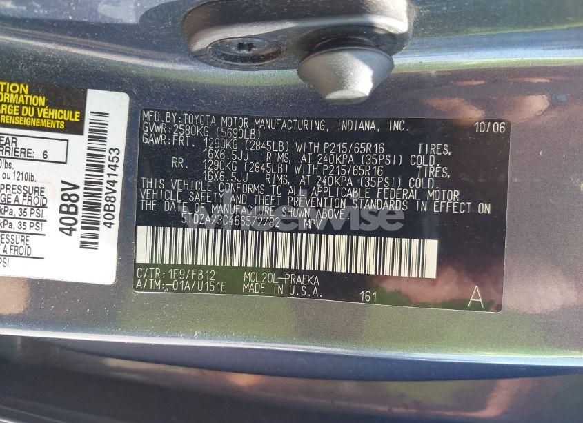 Photo 9 of 2006 Toyota Sienna CE (VIN 5TDZA23C46S572782)