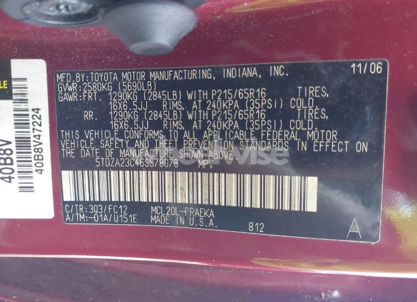 Photo 9 of 2006 Toyota Sienna LE (VIN 5TDZA23C46S578078)