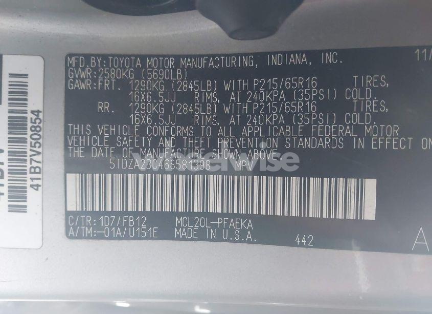 Photo 9 of 2006 Toyota Sienna CE (VIN 5TDZA23C46S581398)