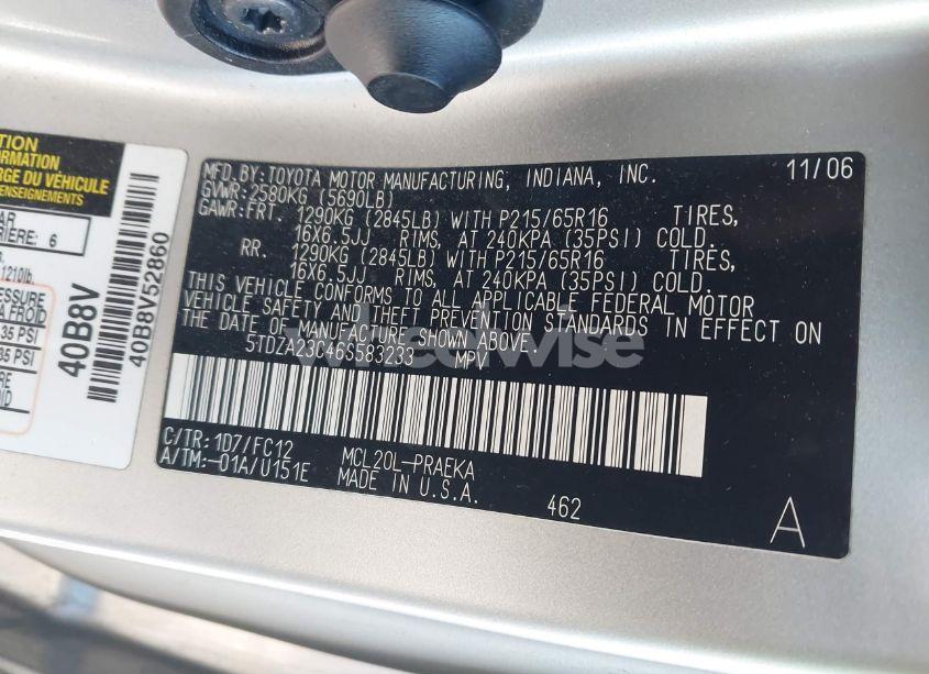 Photo 9 of 2006 Toyota Sienna LE (VIN 5TDZA23C46S583233)