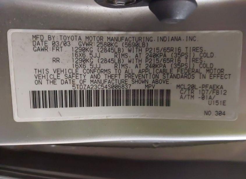 Photo 9 of 2004 Toyota Sienna LE (VIN 5TDZA23C54S006837)