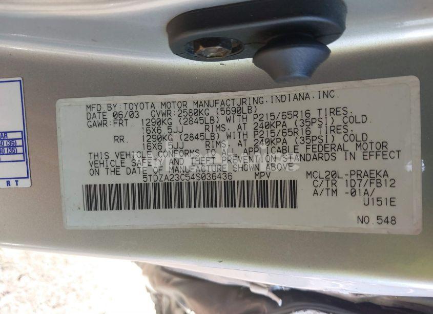 Photo 9 of 2004 Toyota Sienna LE (VIN 5TDZA23C54S036436)