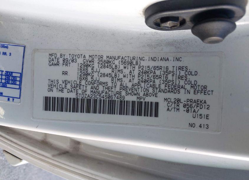 Photo 9 of 2004 Toyota Sienna CE (VIN 5TDZA23C54S067489)