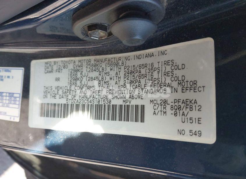 Photo 9 of 2004 Toyota Sienna LE (VIN 5TDZA23C54S101530)