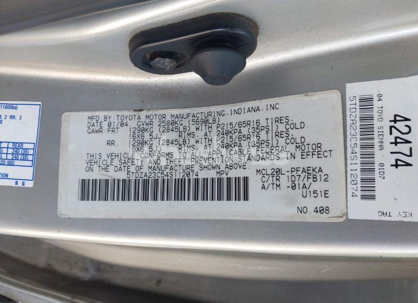 Photo 9 of 2004 Toyota Sienna LE (VIN 5TDZA23C54S112074)