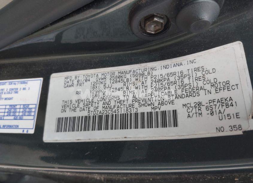 Photo 9 of 2004 Toyota Sienna LE (VIN 5TDZA23C54S118313)