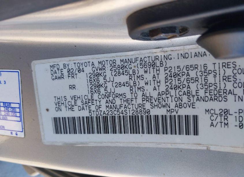 Photo 9 of 2004 Toyota Sienna LE (VIN 5TDZA23C54S128890)