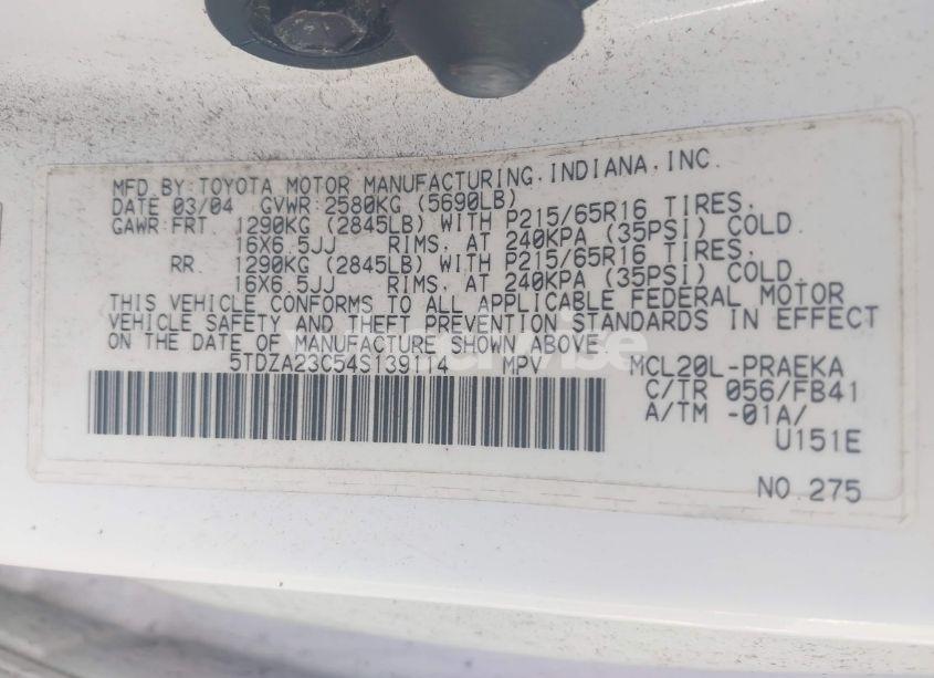 Photo 8 of 2004 Toyota Sienna LE (VIN 5TDZA23C54S139114)