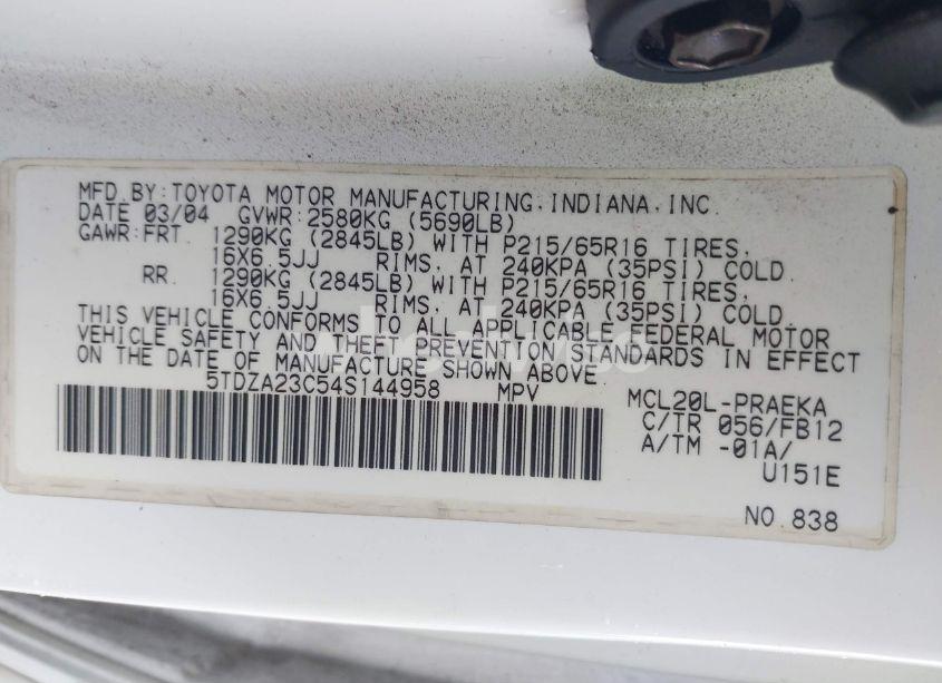 Photo 9 of 2004 Toyota Sienna LE (VIN 5TDZA23C54S144958)