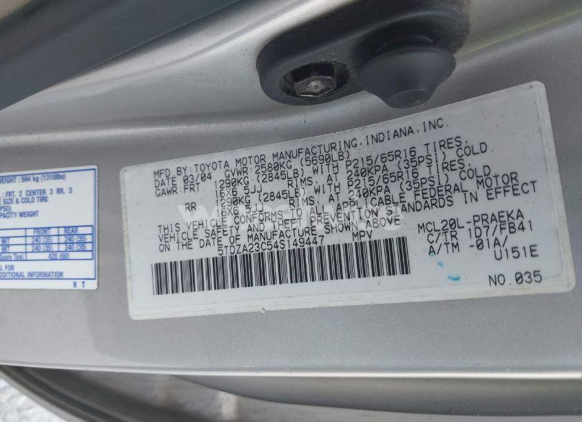Photo 9 of 2004 Toyota Sienna LE (VIN 5TDZA23C54S149447)