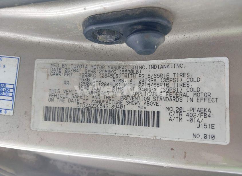 Photo 9 of 2004 Toyota Sienna LE (VIN 5TDZA23C54S189401)
