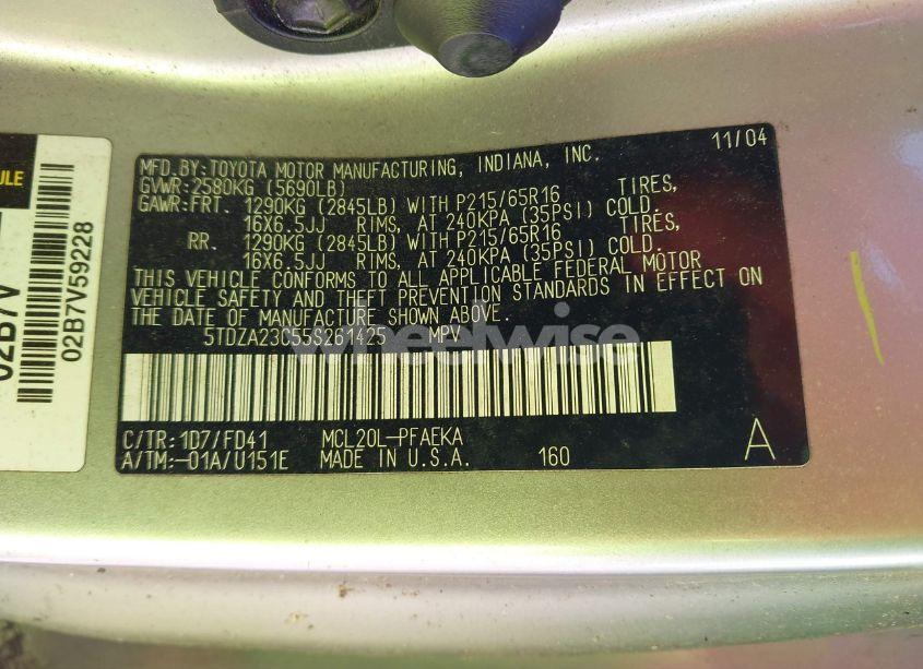 Photo 9 of 2005 Toyota Sienna CE (VIN 5TDZA23C55S261425)