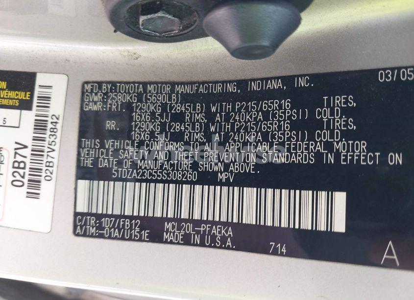 Photo 9 of 2005 Toyota Sienna LE (VIN 5TDZA23C55S308260)