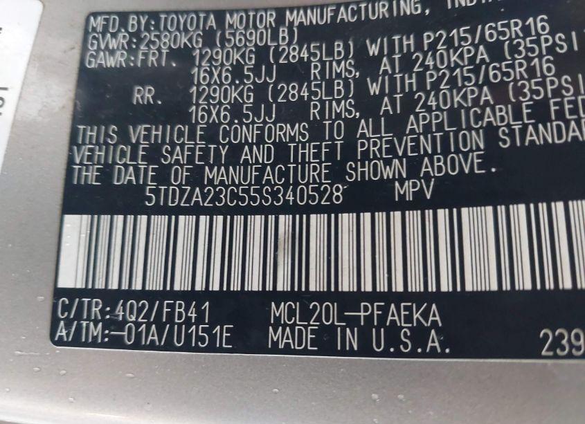 Photo 9 of 2005 Toyota Sienna LE (VIN 5TDZA23C55S340528)