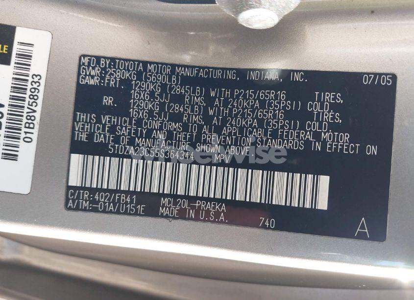 Photo 9 of 2005 Toyota Sienna LE (VIN 5TDZA23C55S364344)