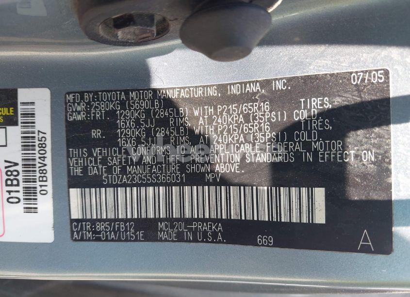 Photo 9 of 2005 Toyota Sienna LE (VIN 5TDZA23C55S366031)