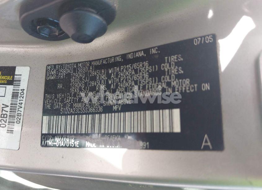Photo 9 of 2005 Toyota Sienna CE (VIN 5TDZA23C55S366336)