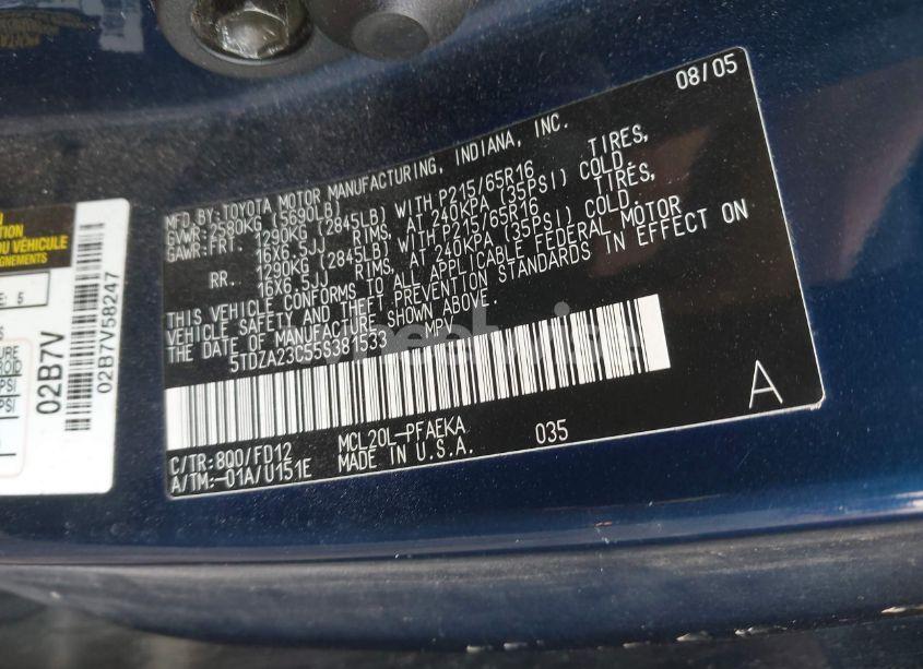 Photo 9 of 2005 Toyota Sienna CE (VIN 5TDZA23C55S381533)