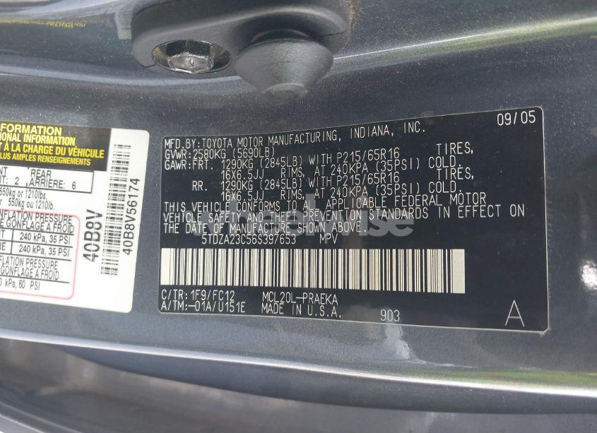 Photo 9 of 2006 Toyota Sienna LE (VIN 5TDZA23C56S397653)