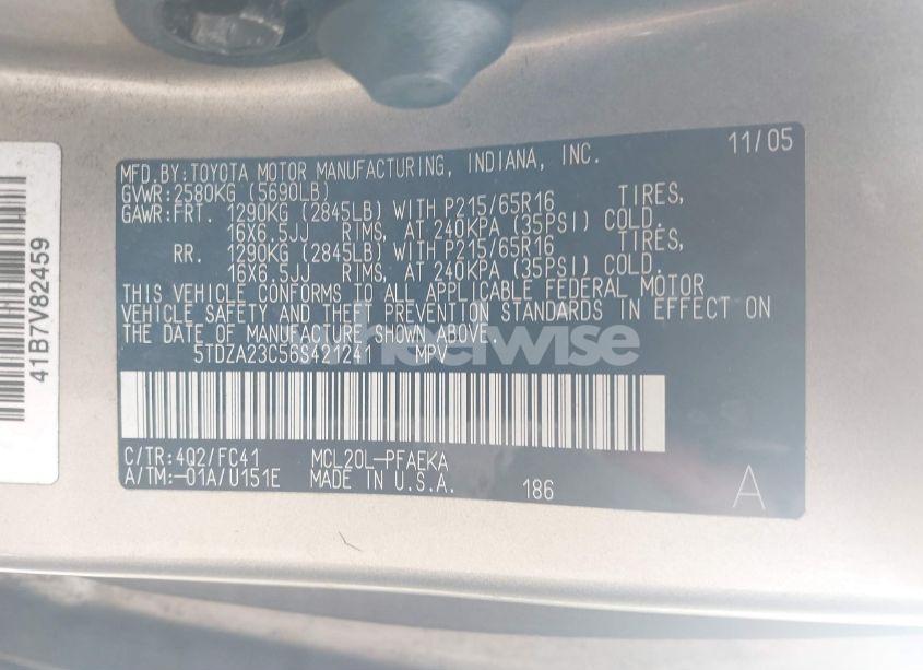 Photo 9 of 2006 Toyota Sienna LE (VIN 5TDZA23C56S421241)