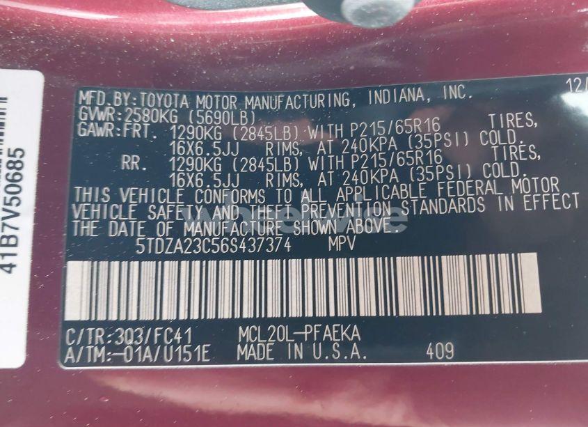 Photo 9 of 2006 Toyota Sienna LE (VIN 5TDZA23C56S437374)