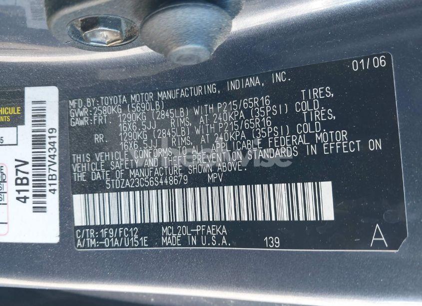 Photo 9 of 2006 Toyota Sienna LE (VIN 5TDZA23C56S448679)
