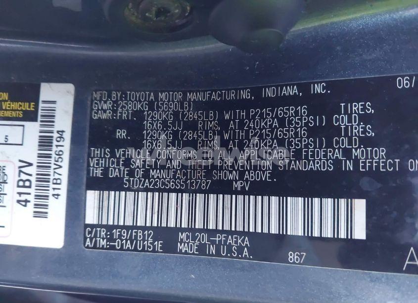 Photo 9 of 2006 Toyota Sienna CE (VIN 5TDZA23C56S513787)