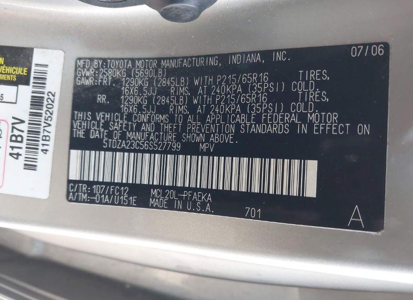 Photo 9 of 2006 Toyota Sienna LE (VIN 5TDZA23C56S527799)