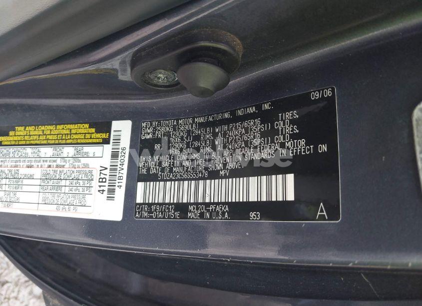 Photo 9 of 2006 Toyota Sienna LE (VIN 5TDZA23C56S553478)