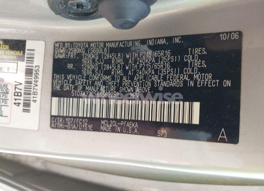 Photo 9 of 2006 Toyota Sienna LE (VIN 5TDZA23C56S562259)