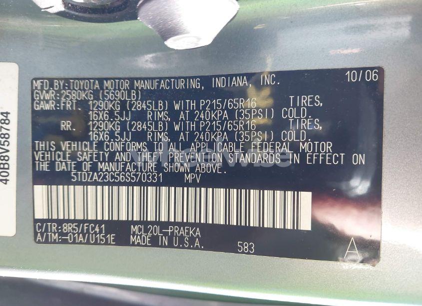 Photo 9 of 2006 Toyota Sienna LE (VIN 5TDZA23C56S570331)