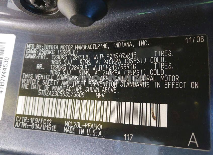 Photo 9 of 2006 Toyota Sienna LE (VIN 5TDZA23C56S575609)
