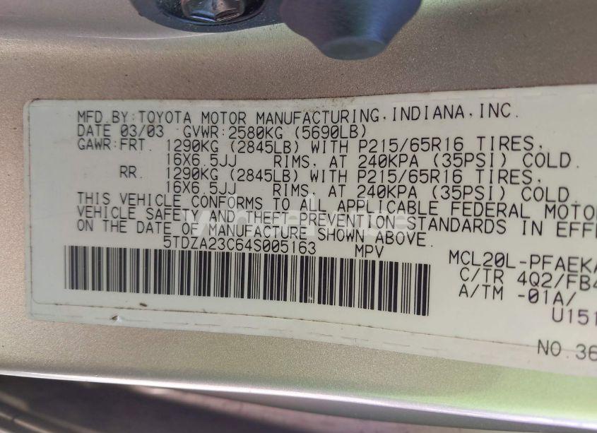 Photo 9 of 2004 Toyota Sienna LE (VIN 5TDZA23C64S005163)