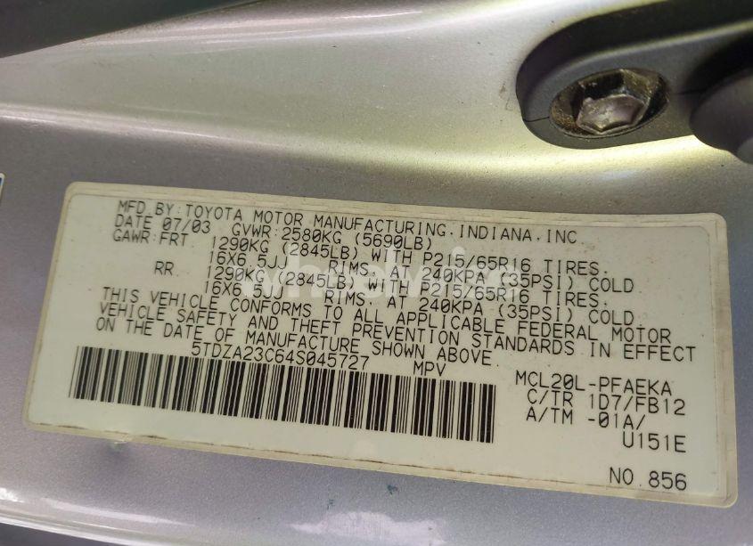 Photo 9 of 2004 Toyota Sienna LE (VIN 5TDZA23C64S045727)