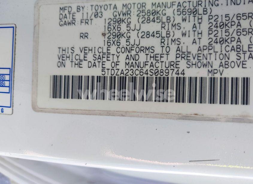 Photo 9 of 2004 Toyota Sienna LE (VIN 5TDZA23C64S089744)
