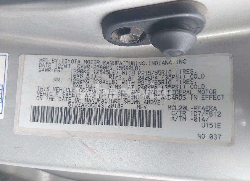 Photo 9 of 2004 Toyota Sienna LE (VIN 5TDZA23C64S100189)