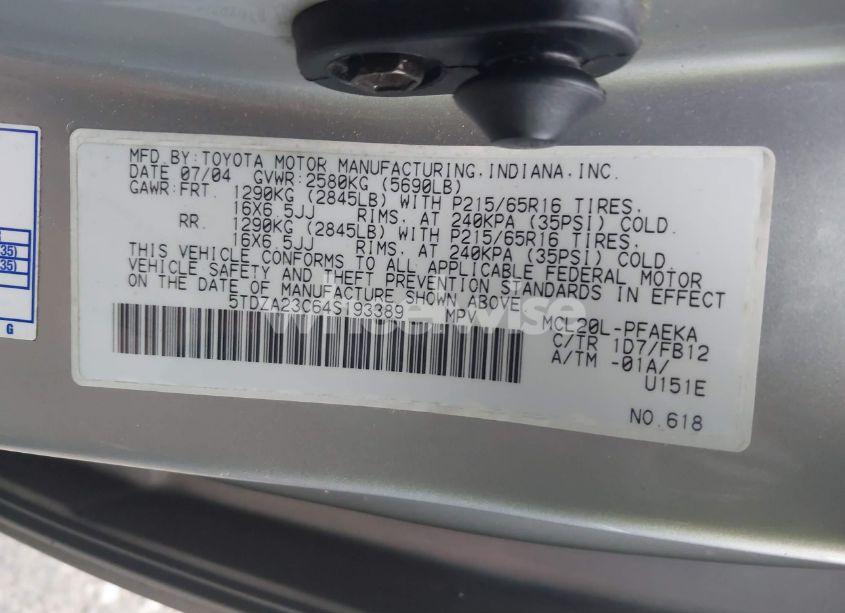 Photo 9 of 2004 Toyota Sienna LE (VIN 5TDZA23C64S193389)