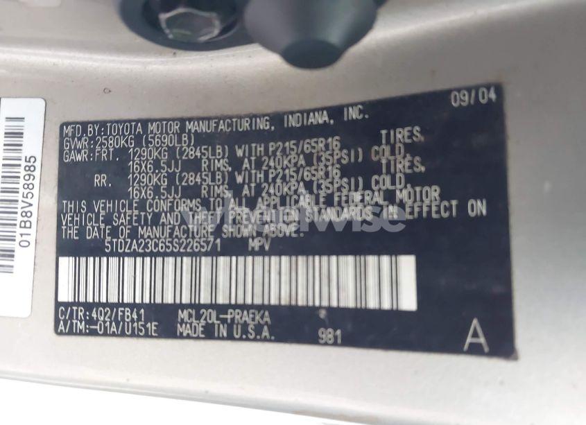 Photo 9 of 2005 Toyota Sienna LE (VIN 5TDZA23C65S226571)