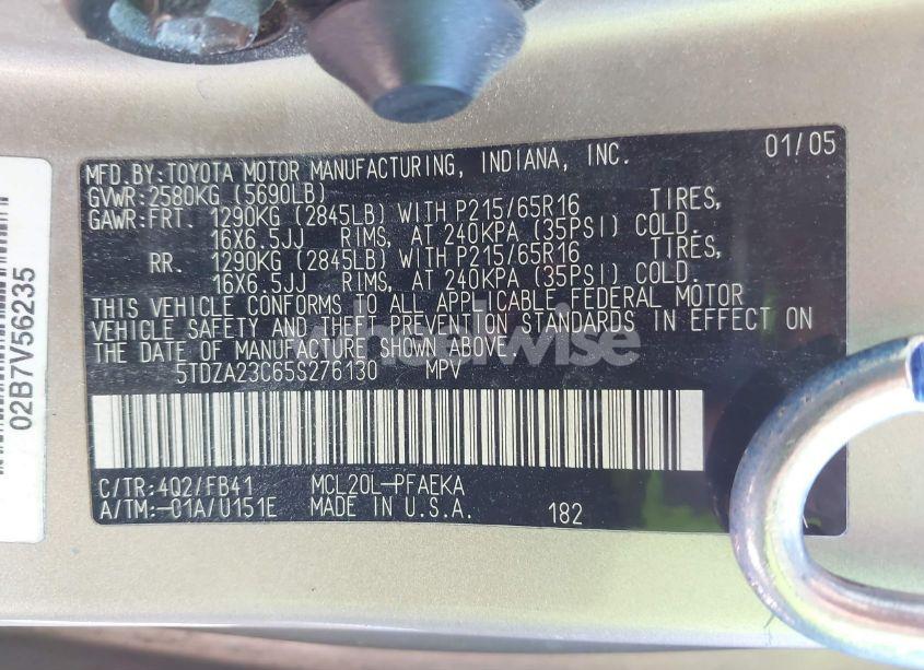 Photo 9 of 2005 Toyota Sienna LE (VIN 5TDZA23C65S276130)