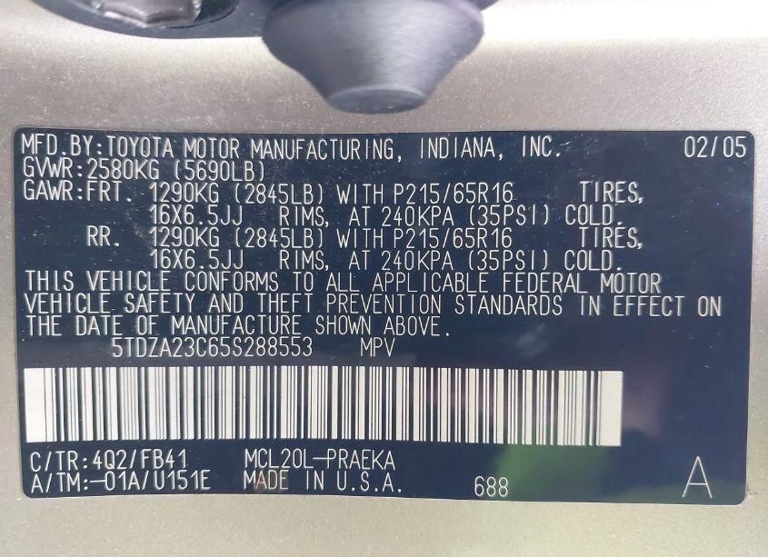 Photo 9 of 2005 Toyota Sienna LE (VIN 5TDZA23C65S288553)