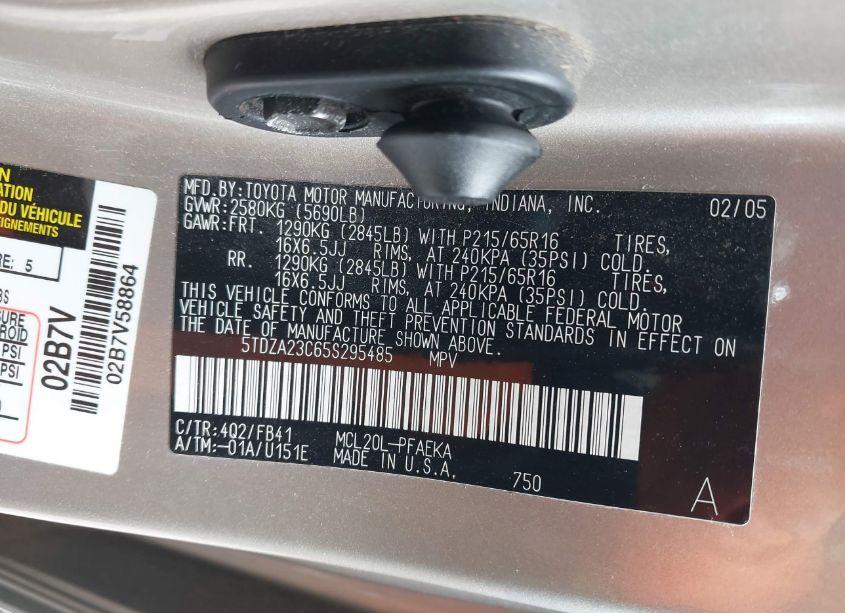 Photo 9 of 2005 Toyota Sienna LE (VIN 5TDZA23C65S295485)