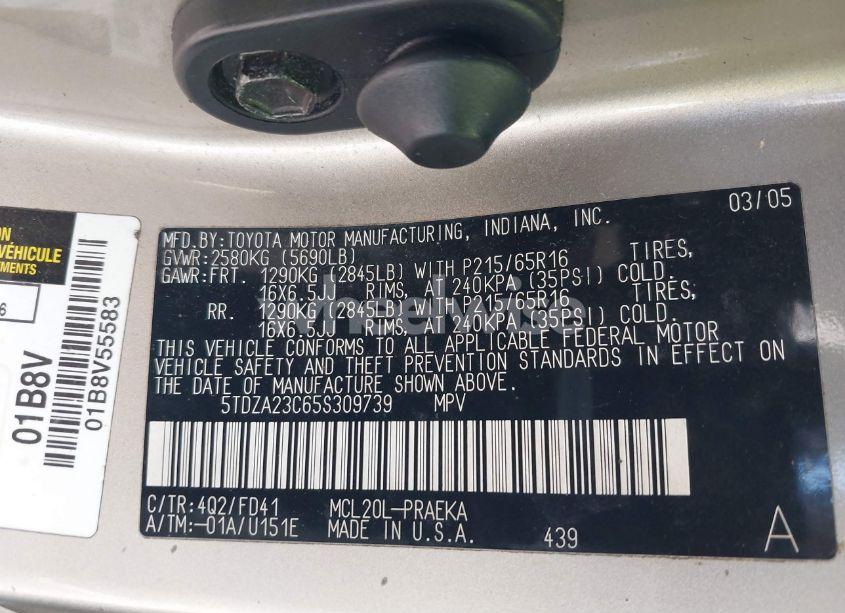 Photo 9 of 2005 Toyota Sienna CE (VIN 5TDZA23C65S309739)