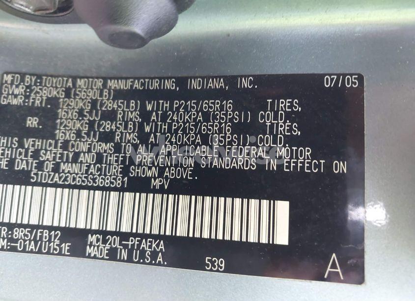 Photo 9 of 2005 Toyota Sienna LE (VIN 5TDZA23C65S368581)